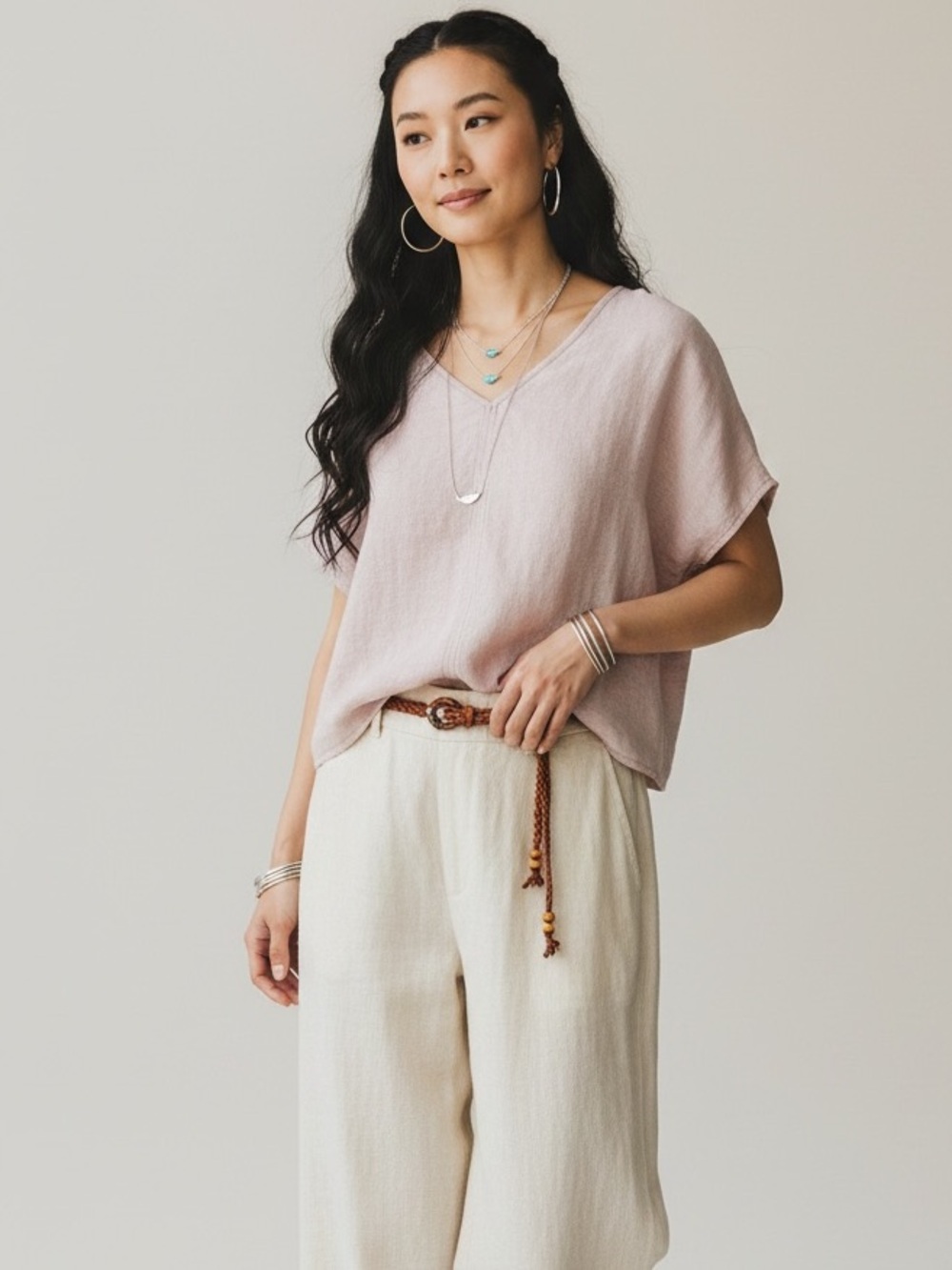 EMLEE Reversible V Neck Top L Pink